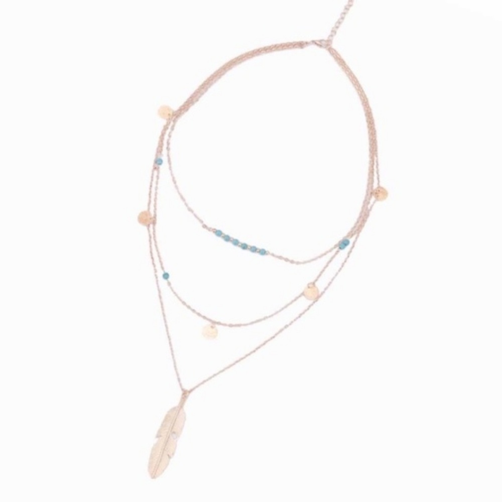 3 Layer Gold Feather Boho Necklace/Host Pick! NEW! - Picture 5 of 7